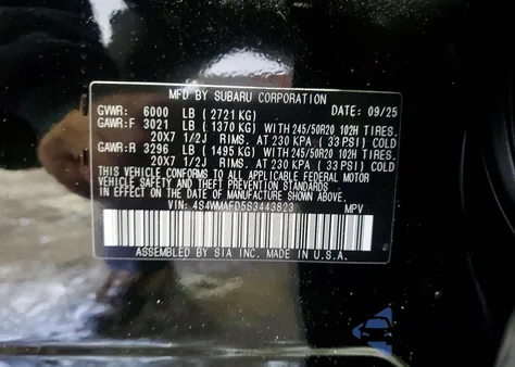 2025 Subaru Ascent Onyx Edition from USA, damaged, VIN 4S4WMAFD5S3443823